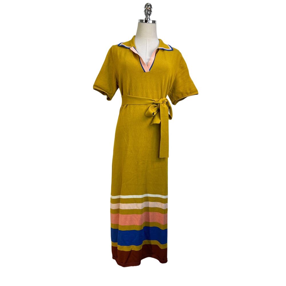 Eva Mendes Yellow Knit Midi Dress